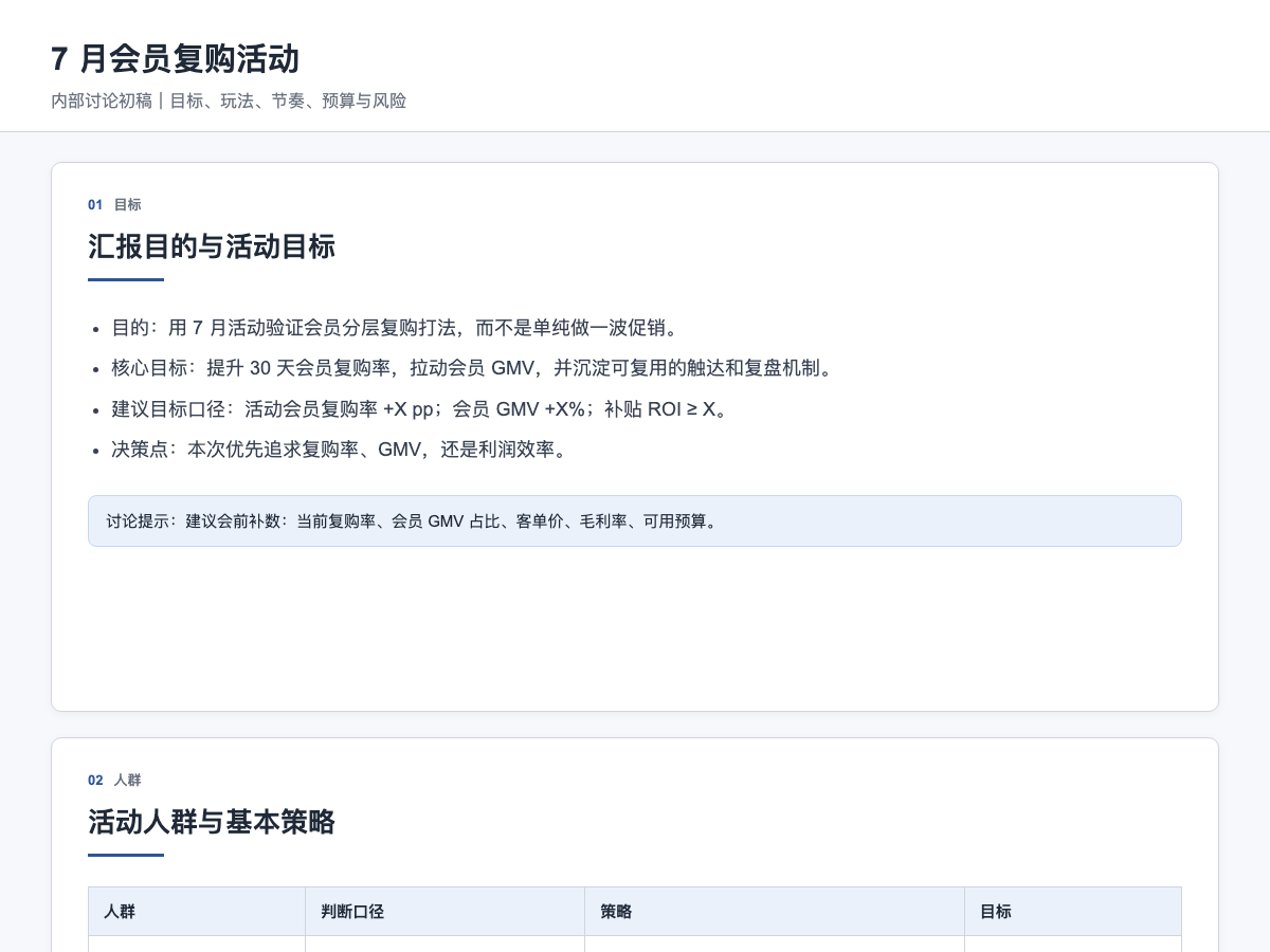 7 月会员复购活动 PPT 初稿预览